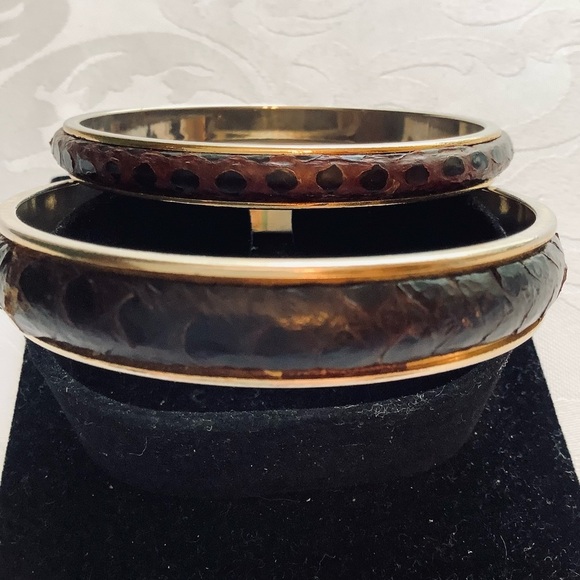 Vintage Firenze Italy Giraffe Reptile Gold Bangles - Picture 2 of 6
